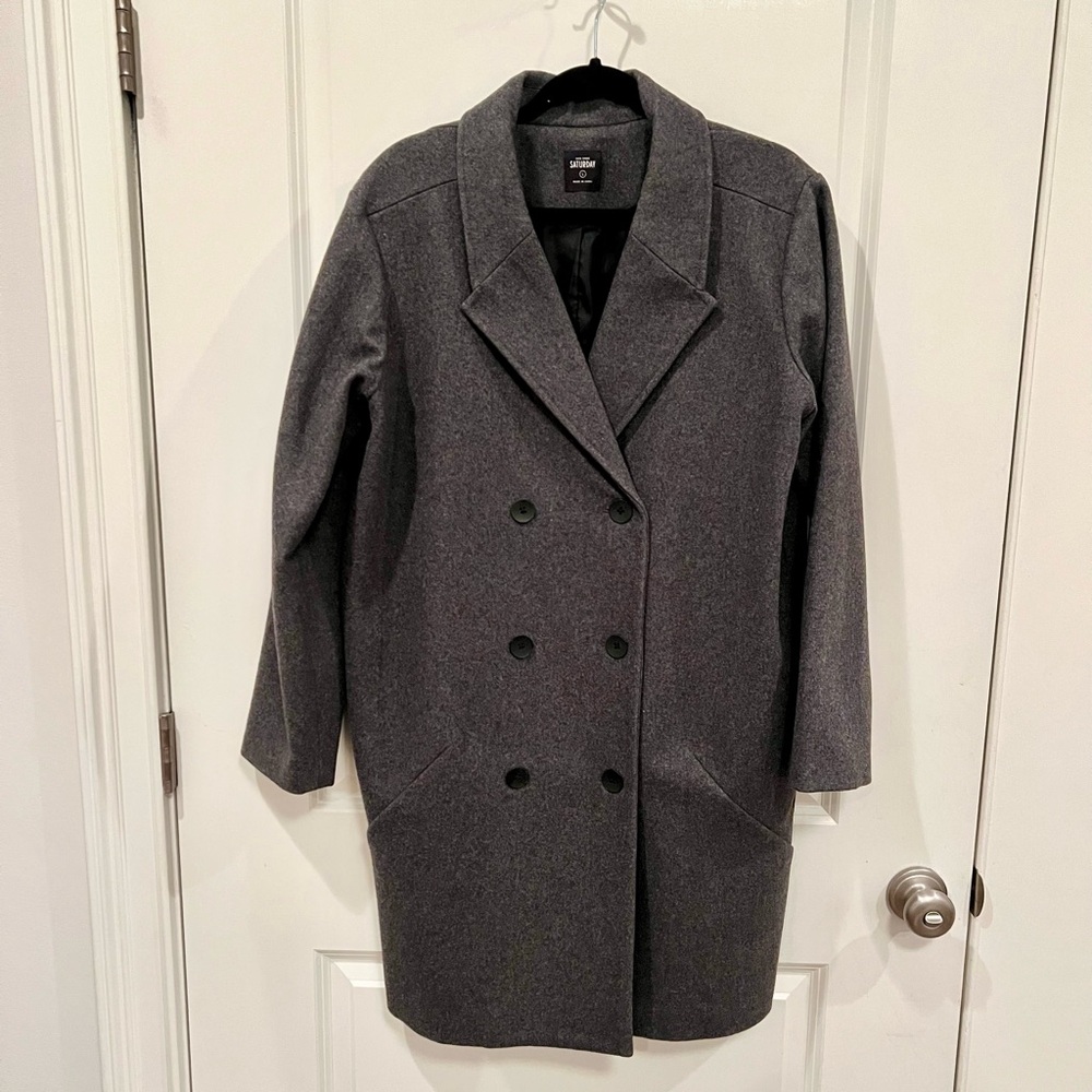 Kate Spade Gray Pea Coat Double-Breasted Mid-Length